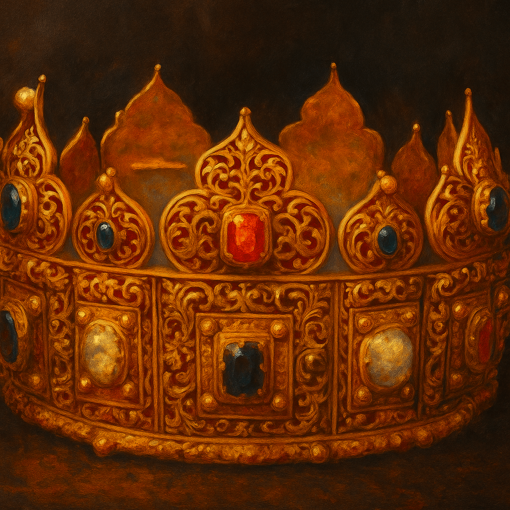 Meninė rekonstrukcija – ant aksominės pagalvėlės padėta karaliaus Mindaugo karūna.